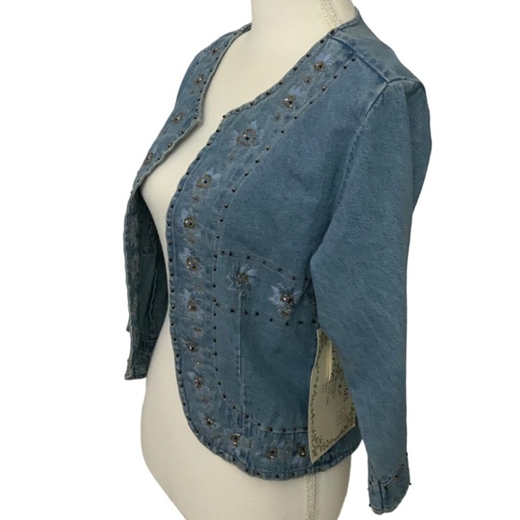 Tantrums Vintage Denim Jacket Womens Boho Embroidered Studded NWT Size Medium - Picture 8 of 16